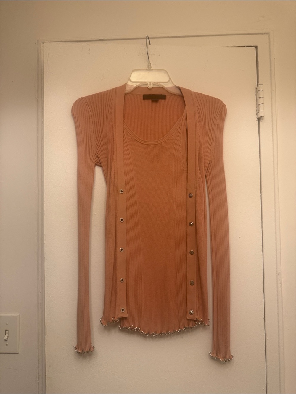 Alexander Wang Ribbed Button-Front Long Sleeve Top in Dusty Rose